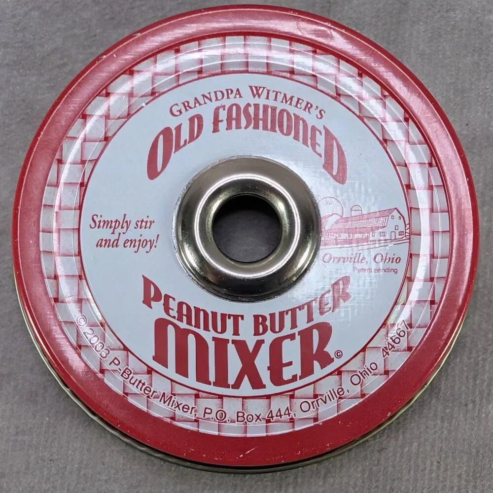 Grandpa Witmer's Old Fashioned Peanut Butter Mixer Lid Crank & Wood Jar Scraper